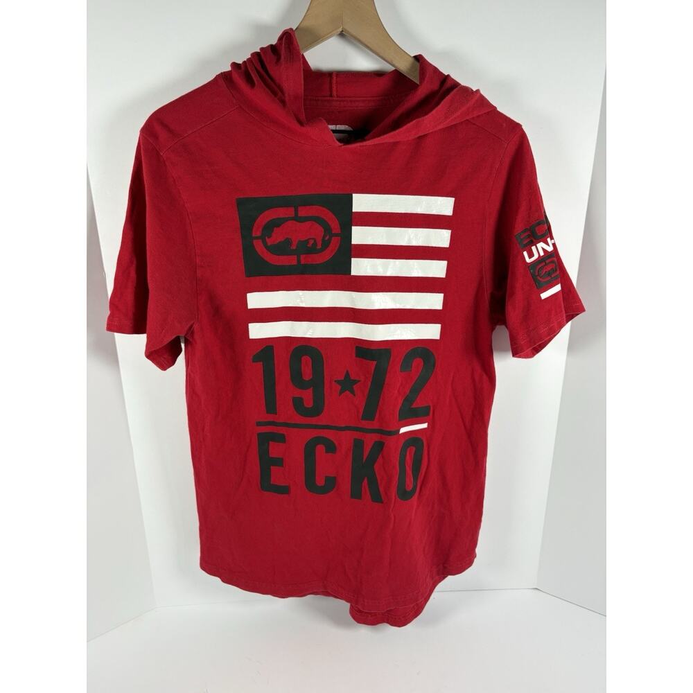 Ecko Unltd 1972 Graphic Hooded T Shirt Red Short Sleeve Men’s Small